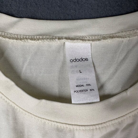 Ododos Womens L Asymmetrical Hem Long Sleeve Cream Top Soft Modal Polyester‎ - Picture 2 of 6